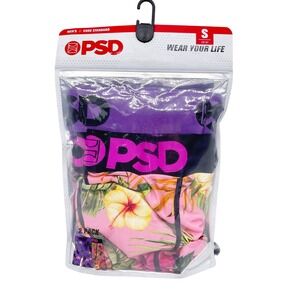 PSD Men's 2-Pack Tropical Hibiscus Floral Purple Boxer Briefs Size Small 28-30
